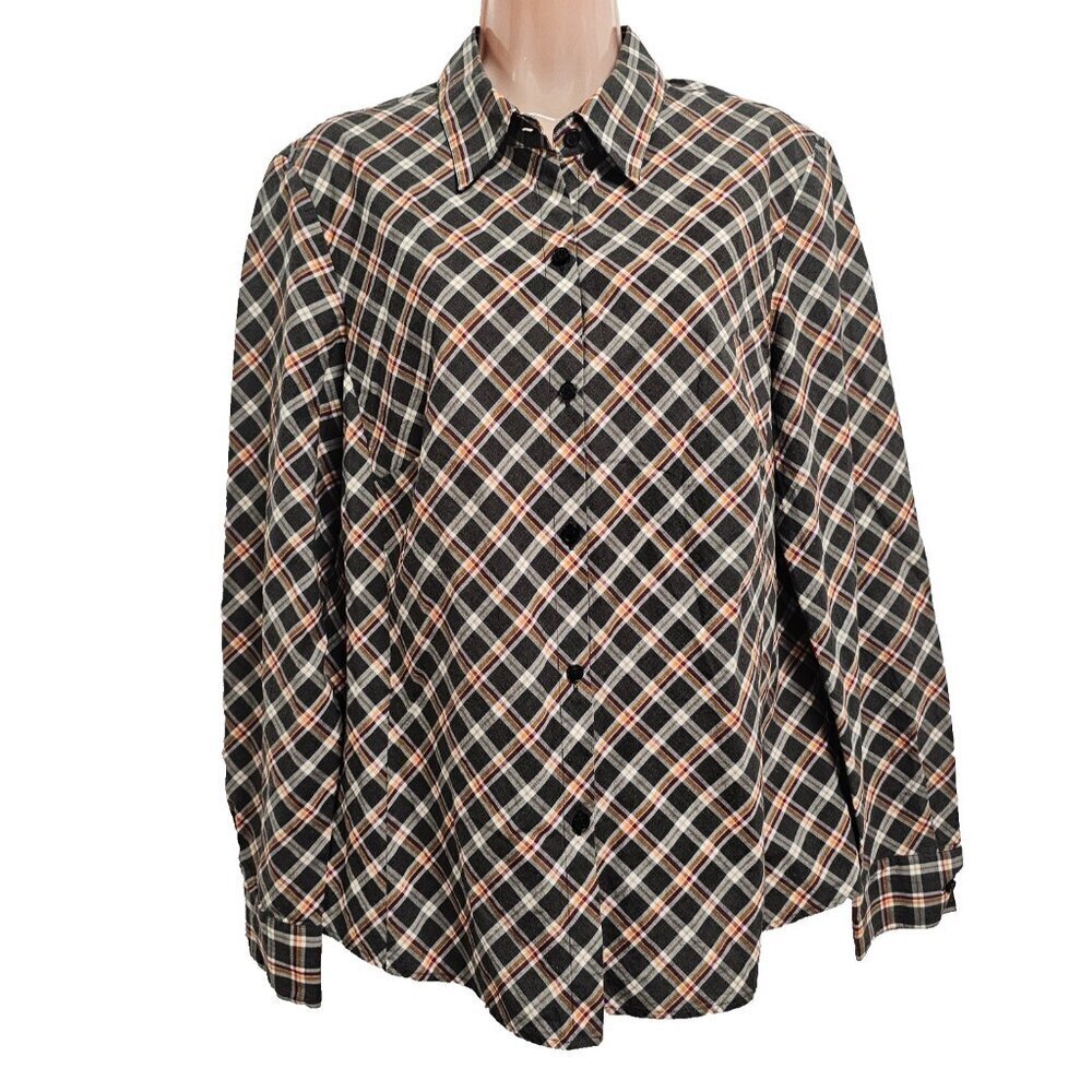 Lafayette 148 New York Top Blouse Shirt Women Size 12 Plaid Cotton